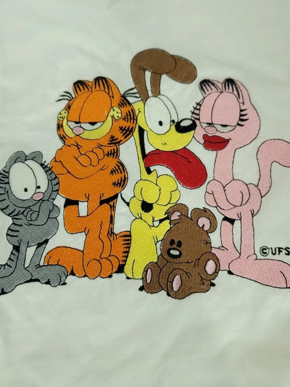 Garfield Odie Nermal Pookie Arlene Embroidered Short Sleeve T-Shirt Size L NEW